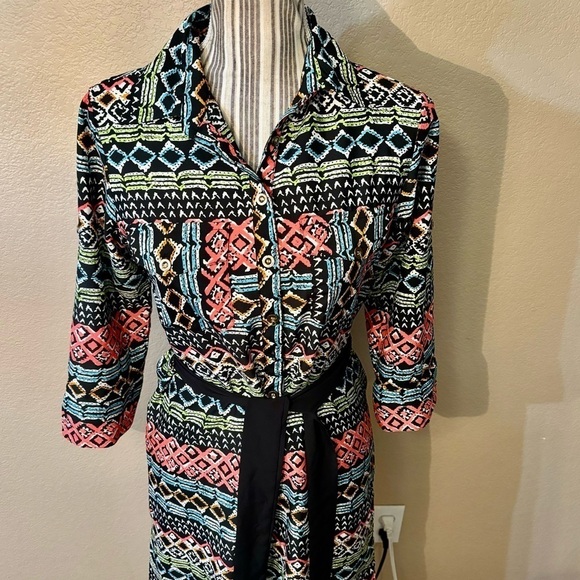 Speed Control Dress Small Black Geometric Pattern Hot Pink Teal Green White - Picture 2 of 16